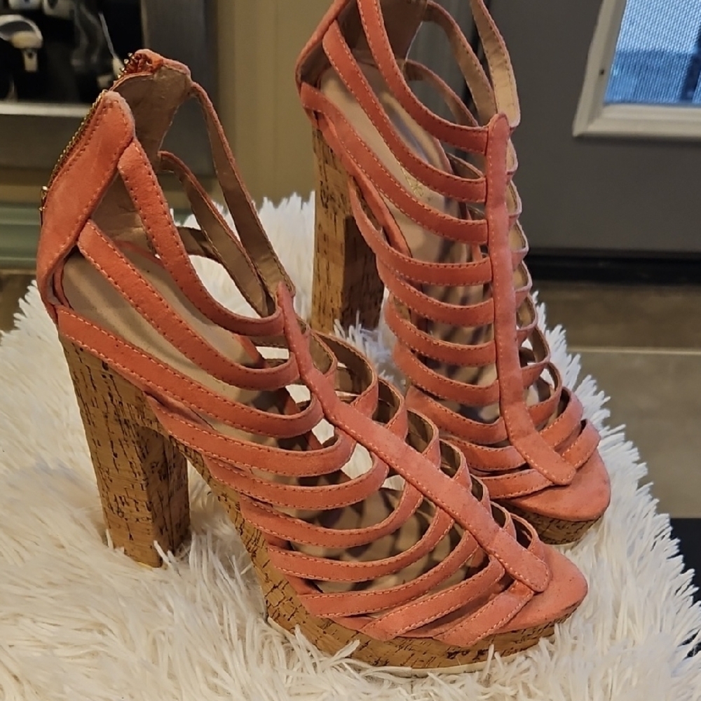 Pink High Heeled Sandals - Picture 2 of 5